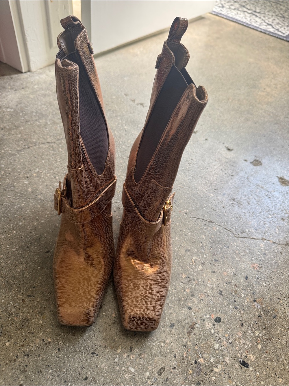 Sam Edelman Bronze Metallic Square-Toe Ankle Boots